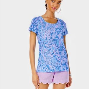 NWT LILLY PULITZER ETTA SCOOP NECK T SHIRT BOCA BLUE SEA WHAT I SEA XL